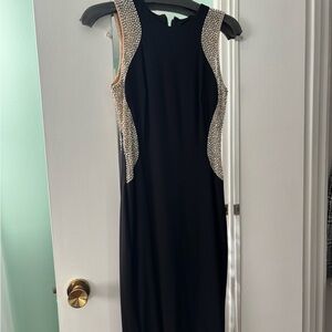Xscape Black Backless Dress with Pearl Details